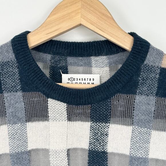 Maison Martin Margiela Plaid Crewneck Sweater Wool Alpaca Blend Open Knit - Picture 5 of 11